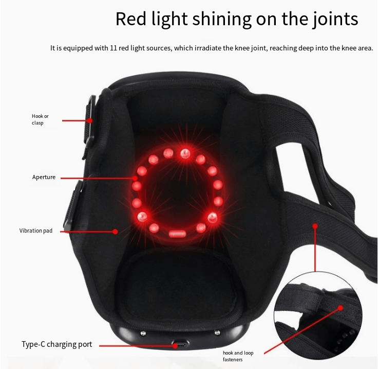 Nehwei Enterprise electric knee massager with adjustable straps and heating pads for pain relief and relaxation.