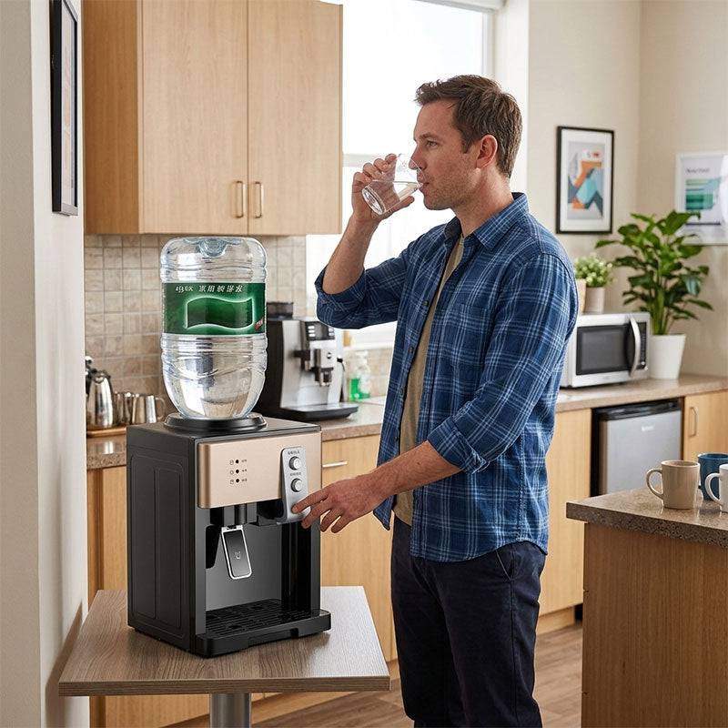 Eprolo electric countertop water dispenser with hot and cold water options, digital display, and sleek kitchen design.