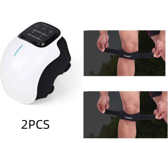 Nehwei Enterprise electric knee massager with adjustable straps and control panel for pain relief and muscle relaxation.