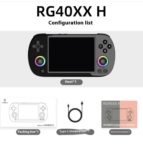 Nehwei enterprise AMPOWN RG40XXH wireless game console with colorful controllers and screen display.