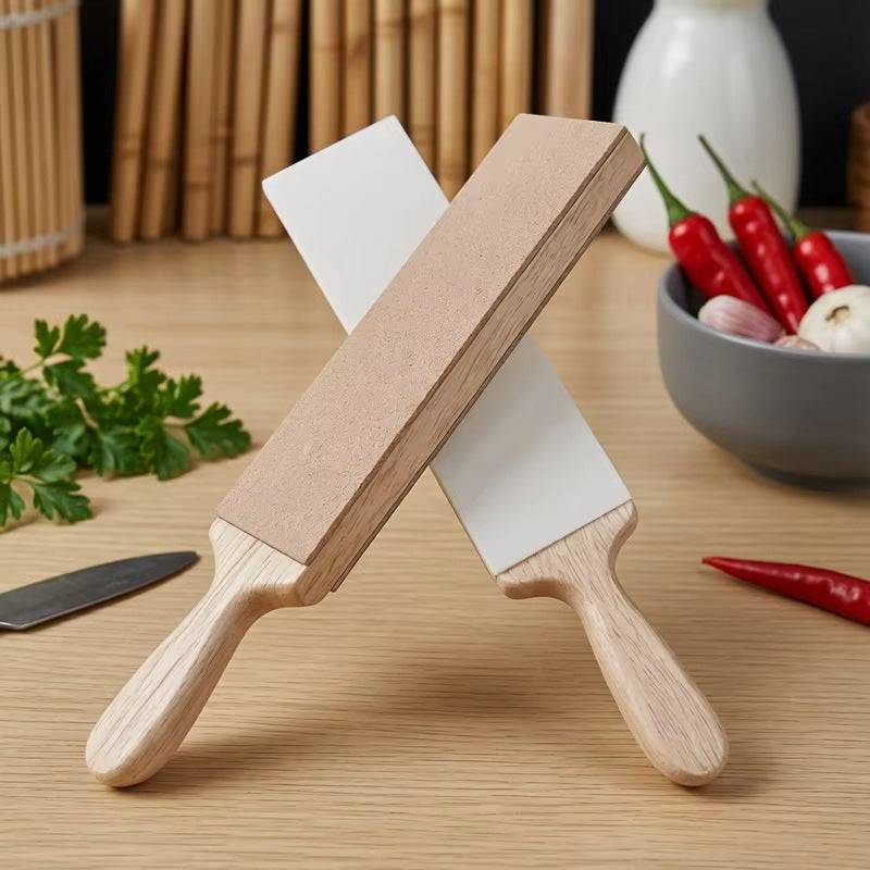 Eprolo 315mm double-sided knife sharpening stone with wooden handle for polishing and honing blades.