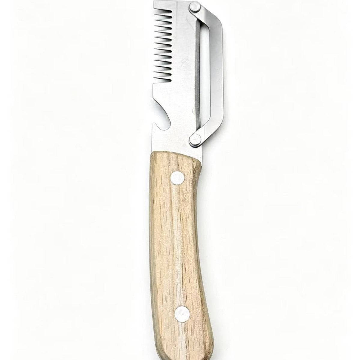 eprolo multi-functional kitchen slicer with wooden handle, includes vegetable cutter, peeler, bottle opener, and 2-in-1 household knife tool