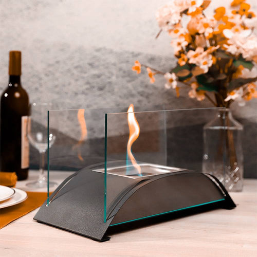 Eprolo alcohol fireplace with real flame, decorative luxury piece for living room and dining table, elegant modern design.