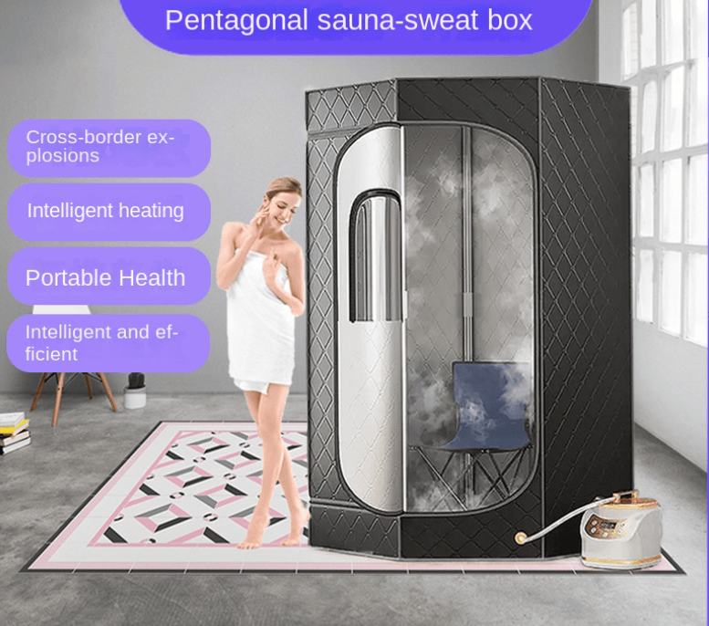 Portable eprolo sauna tent with five-sided design for home steam baths, featuring a sturdy bracket and compact steam bath box.
