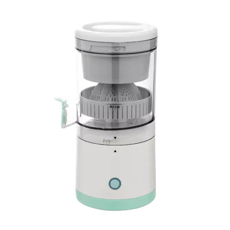 eprolo wireless electric citrus juicer with a compact design, showing the juicing cone and transparent juice container.