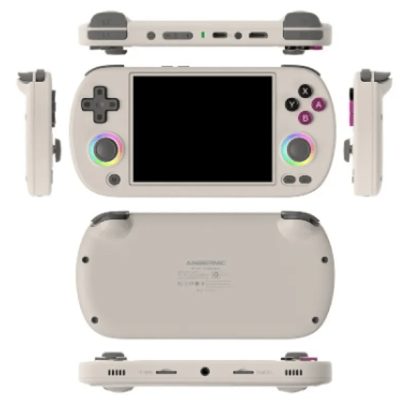 Nehwei enterprise AMPOWN RG40XXH wireless game console with colorful controller and screen, ready for gaming.