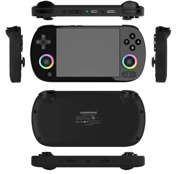 Wireless game console AMPOWN RG40XXH by Nehwei Enterprise with game controllers and screen display.