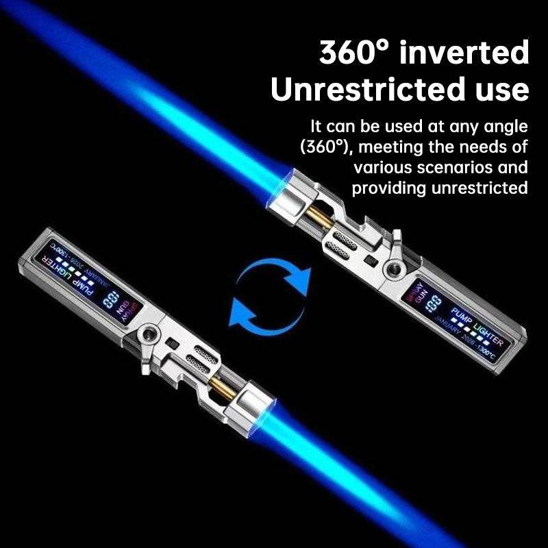 Eprolo windproof high-temperature outdoor torch lighter with LED display, metal body, and built-in bottle opener.