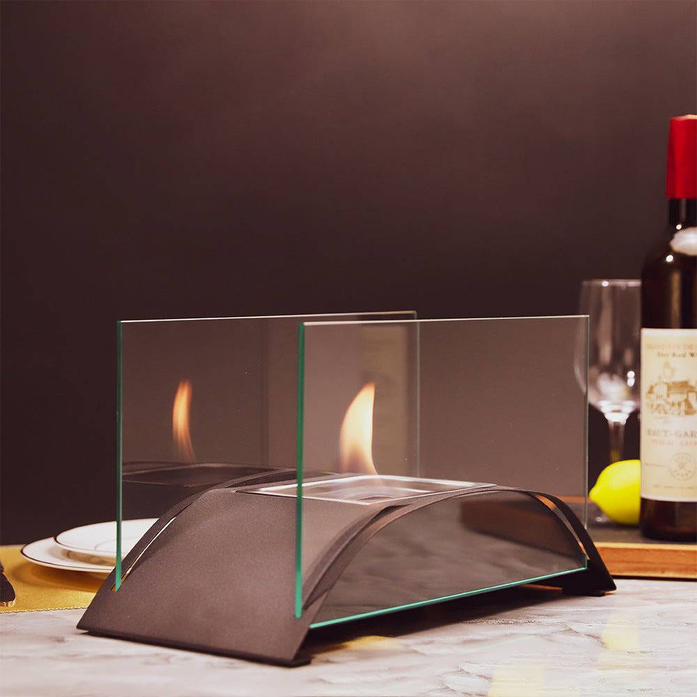 Eprolo alcohol fireplace with real flame, decorative luxury piece for living room and dining table ambiance.