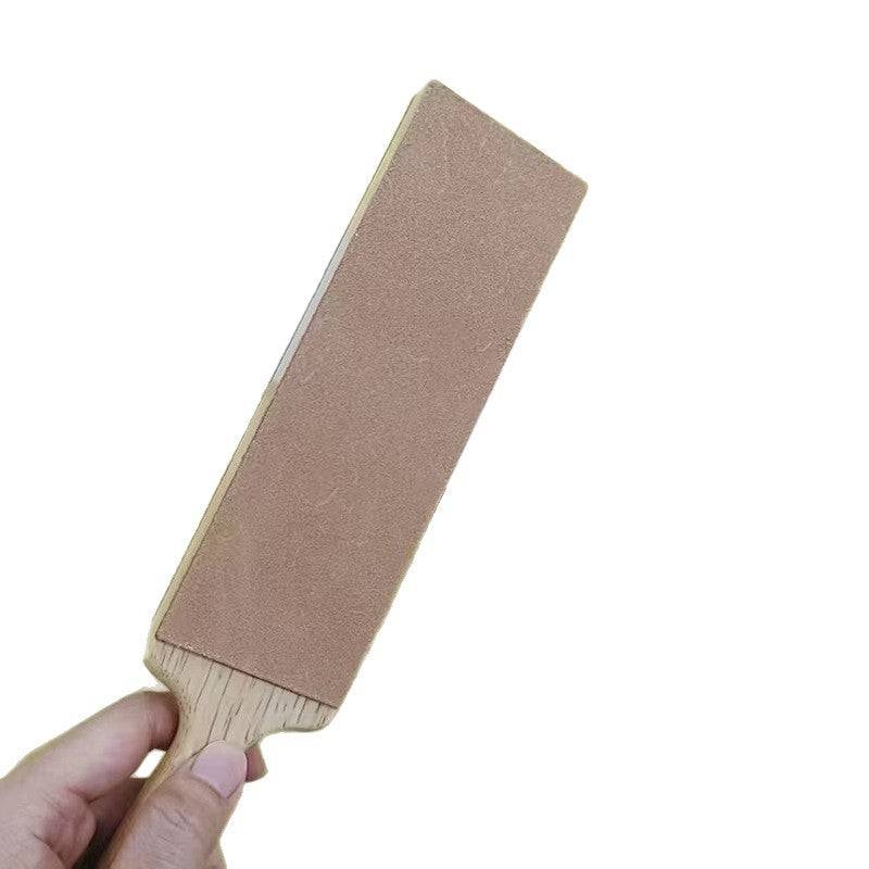 Eprolo 315mm double-sided knife sharpening stone with leather polishing belt and wooden handle for precision edge sharpening.