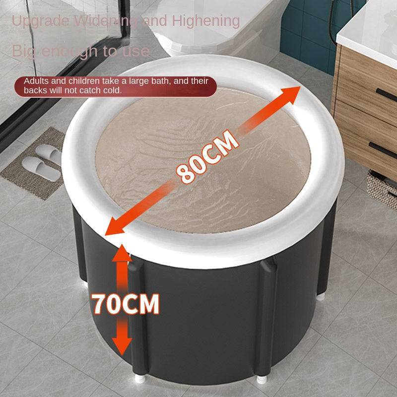 Large black foldable PVC bath bucket by eprolo, featuring padded interior, ideal for household ice baths and spa treatments.