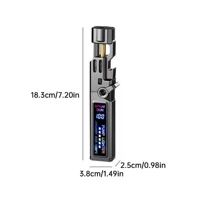Eprolo windproof high-temperature outdoor torch lighter with metal body, LED digital display, and integrated bottle opener.
