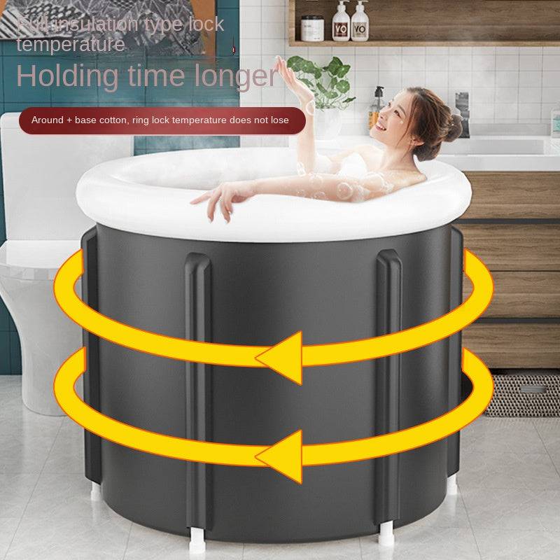 Large black eprolo ice bath bucket with foldable design, PVC padding, suitable for household SPA and bathtub use