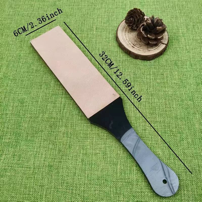 Eprolo 315mm double-sided knife sharpening stone with leather polishing belt and wooden handle for professional sharpening.