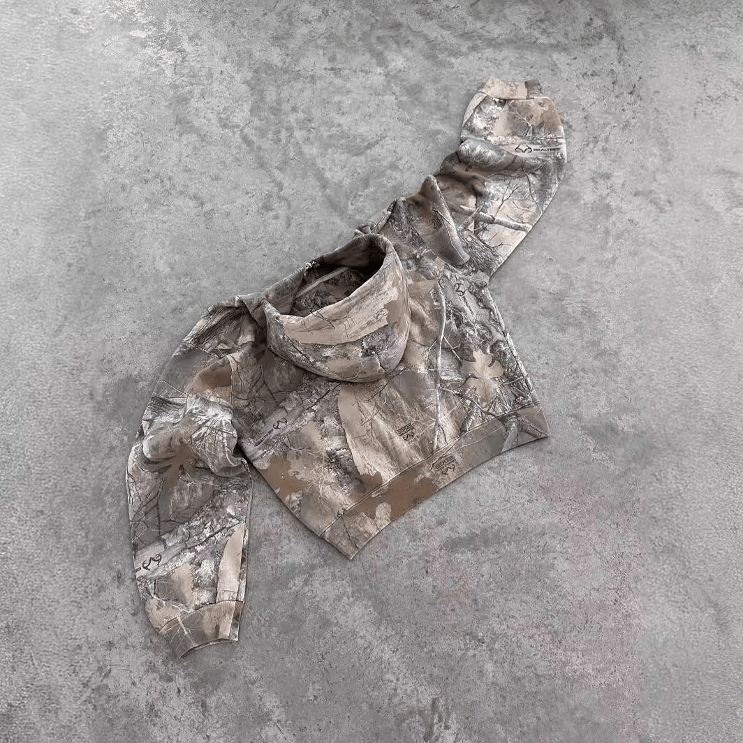 Urban camo retro hoodie by Nehwei Enterprise featuring a camouflage design and comfortable fit, shown in a front view.
