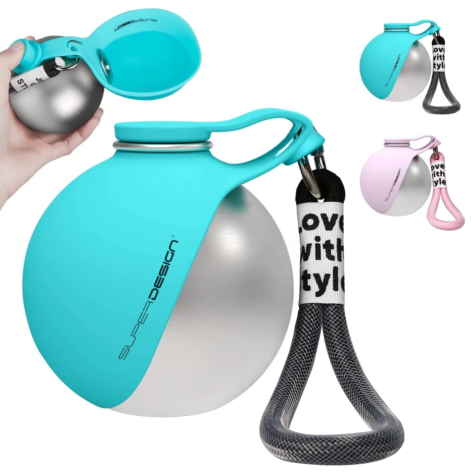 Nehwei 2-in-1 portable dog water bottle for small dogs with stainless steel and silicone, leak-proof and compact for travel.
