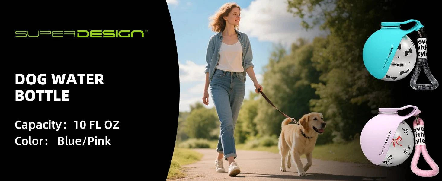 Nehwei enterprise 2-in-1 portable dog water bottle for small dogs with stainless steel bottle and silicon leak-proof travel design