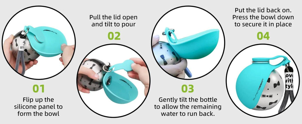 Nehwei enterprise 2-in-1 portable dog water bottle for small dogs, stainless steel and silicone, leak-proof, compact travel water bottle