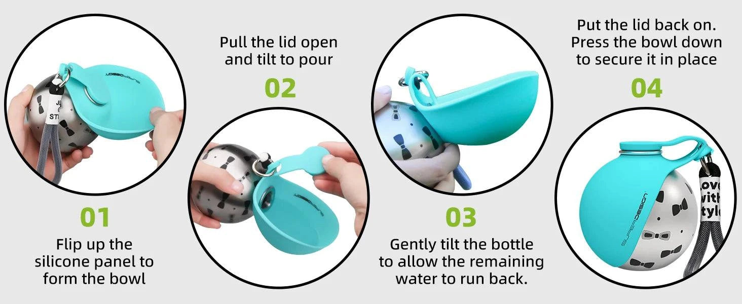 Nehwei enterprise 2-in-1 portable dog water bottle for small dogs, stainless steel and silicone, leak-proof, compact travel water bottle