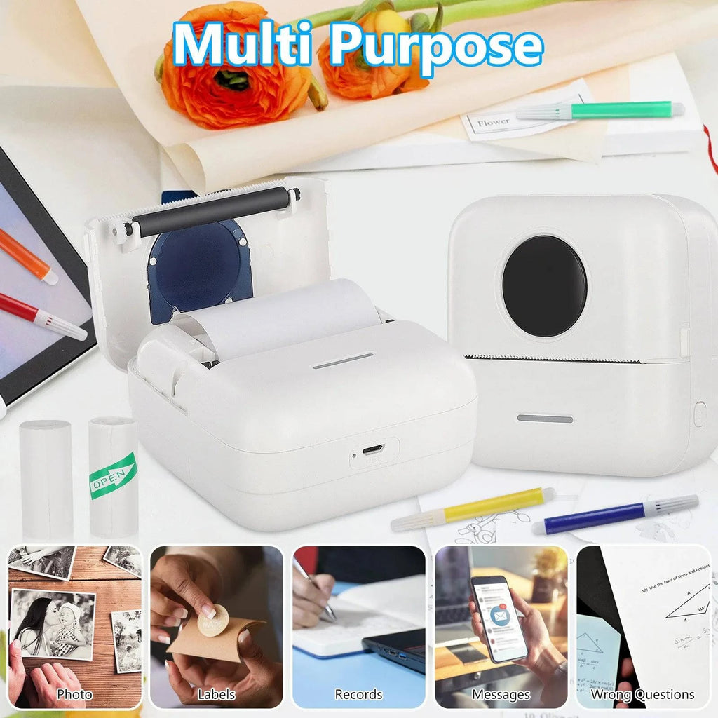 Nehwei enterprise mini portable inkless label printer printing high-resolution photos, text, labels, and notes with 203dpi.