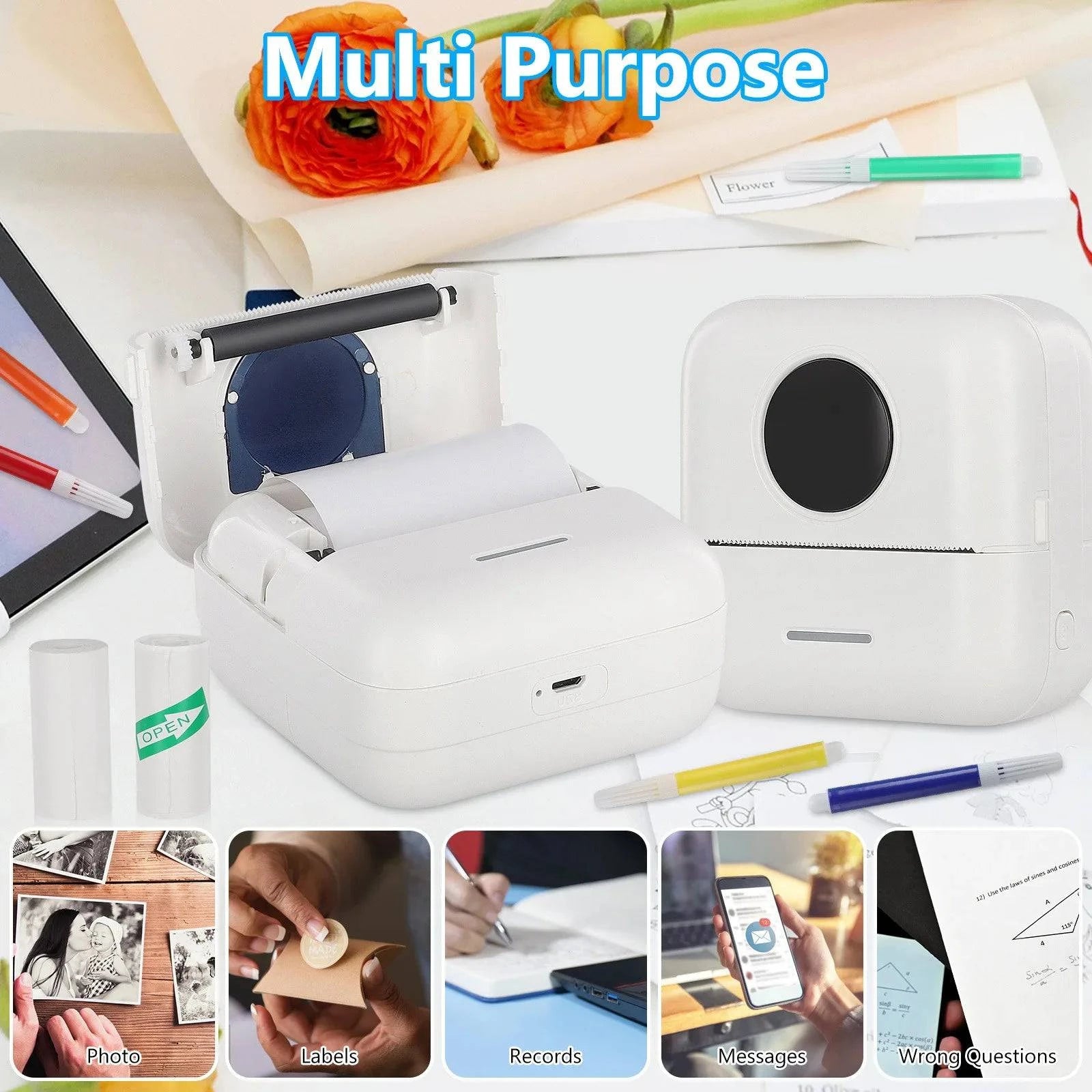 Nehwei enterprise mini portable inkless label printer printing high-resolution photos, text, labels, and notes with 203dpi.
