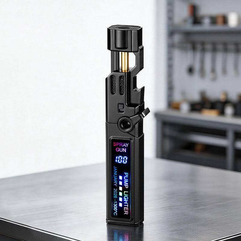 Eprolo windproof high-temperature outdoor torch lighter with LED display, metal body, and integrated bottle opener