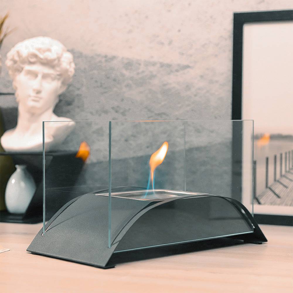 Luxury alcohol fireplace by eprolo with real flame, designed for living rooms and dining tables, decorative and modern home accent.