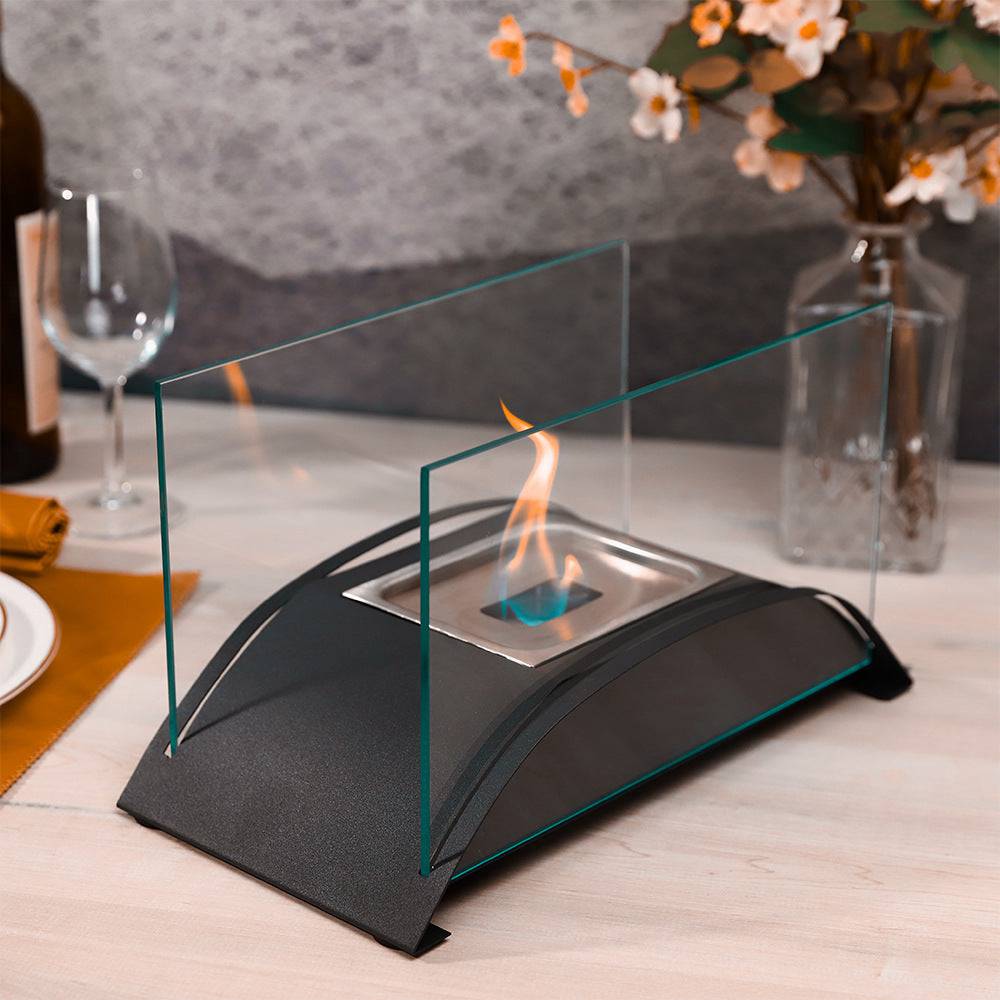 Eprolo alcohol fireplace with real flame, decorative living room and dining table centerpiece, luxury design, modern home decor.