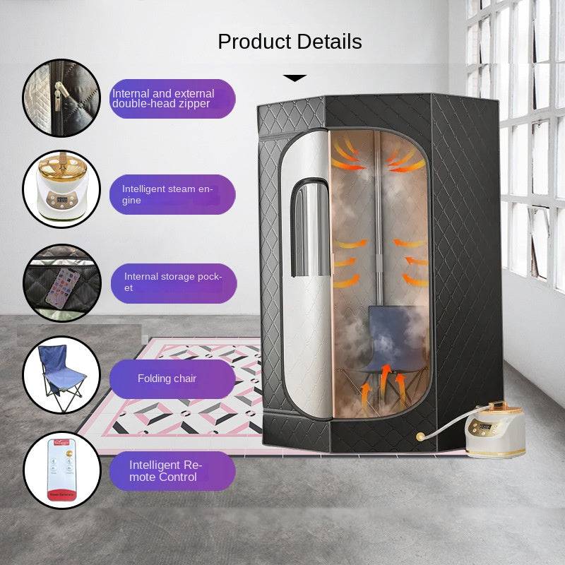 Portable sauna tent by eprolo with five-sided design and home bracket, featuring a steam bath box for relaxing heat therapy.