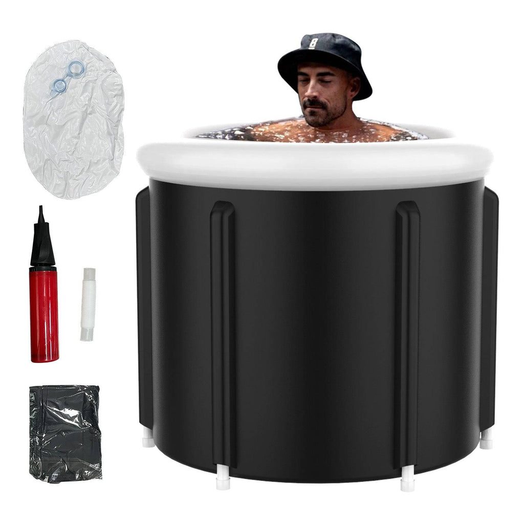 Large black foldable PVC bath bucket with padded interior, ideal for household ice baths, spa, and relaxation from eprolo.