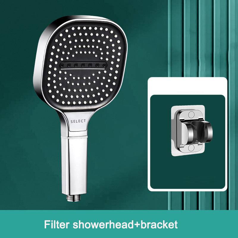 Square filter showerhead nozzle by eprolo with water flow holes, designed for efficient water filtering and modern bathroom style.