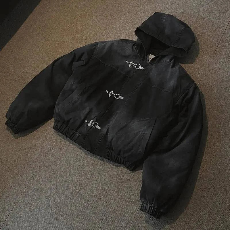 Nehwei enterprise oversized hoodie coat with snap fasteners, high street Y2K retro punk style, loose fit, men's fashion jacket