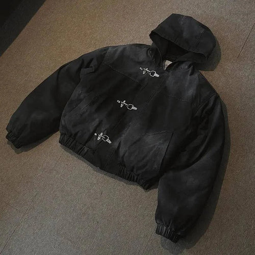 Nehwei enterprise oversized hoodie coat with snap fasteners, high street Y2K retro punk style, loose fit, men's fashion jacket