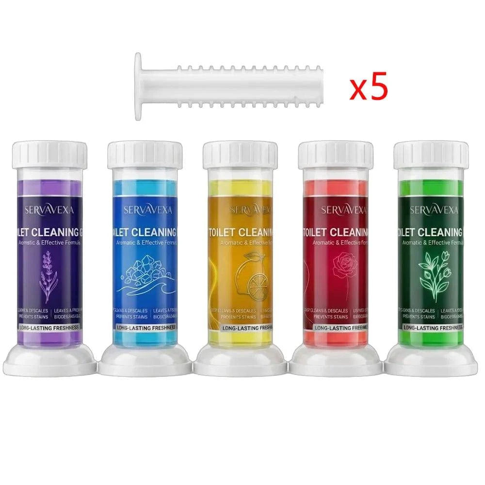 Nehwei SERVAVEXA 5-piece toilet cleaning gel stamps with aromatic flowers for deodorizing and long-lasting bathroom bowl cleaning.