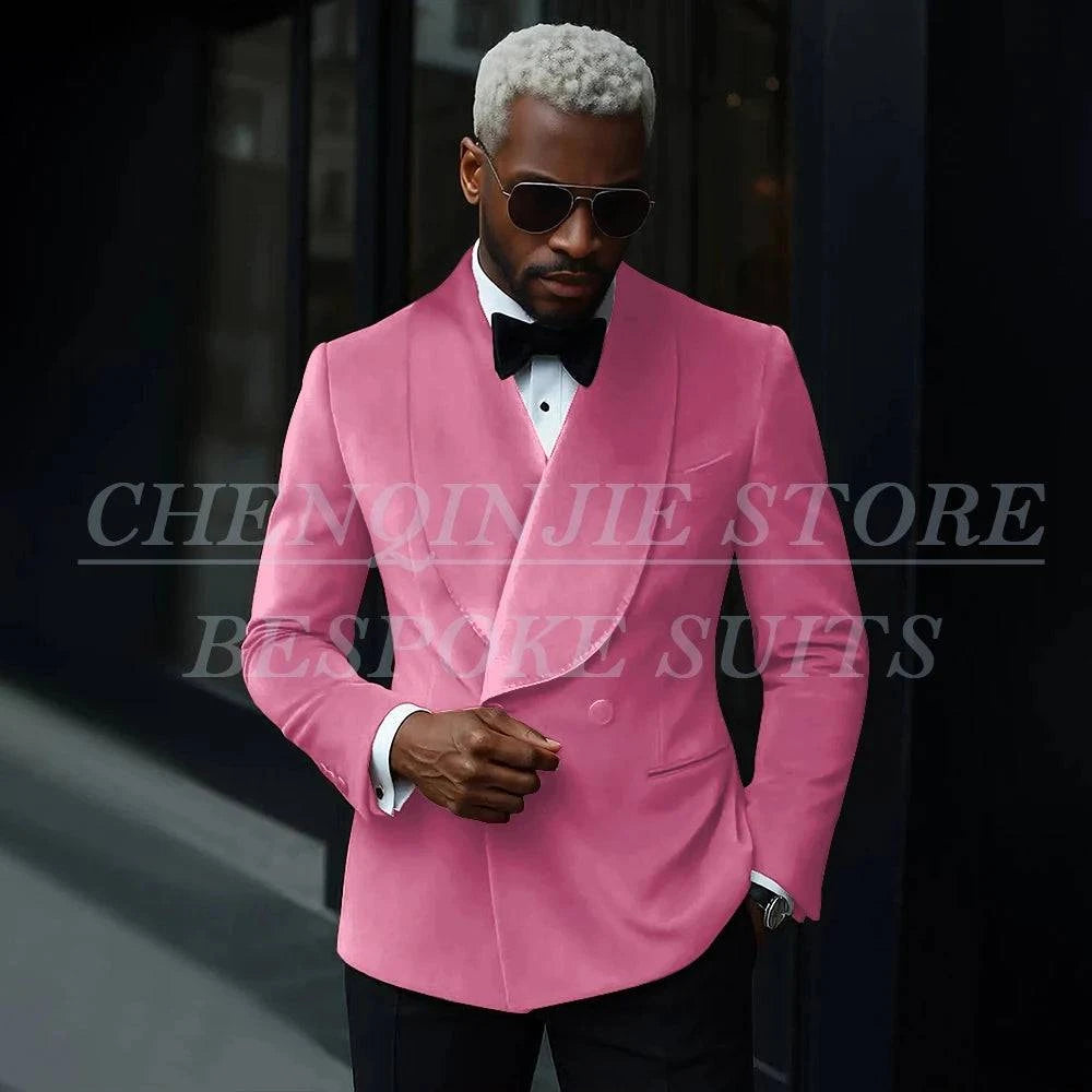 Nehwei enterprise luxury men's velvet double-breasted suit with shawl lapel, slim fit jacket and matching pants for formal occasions