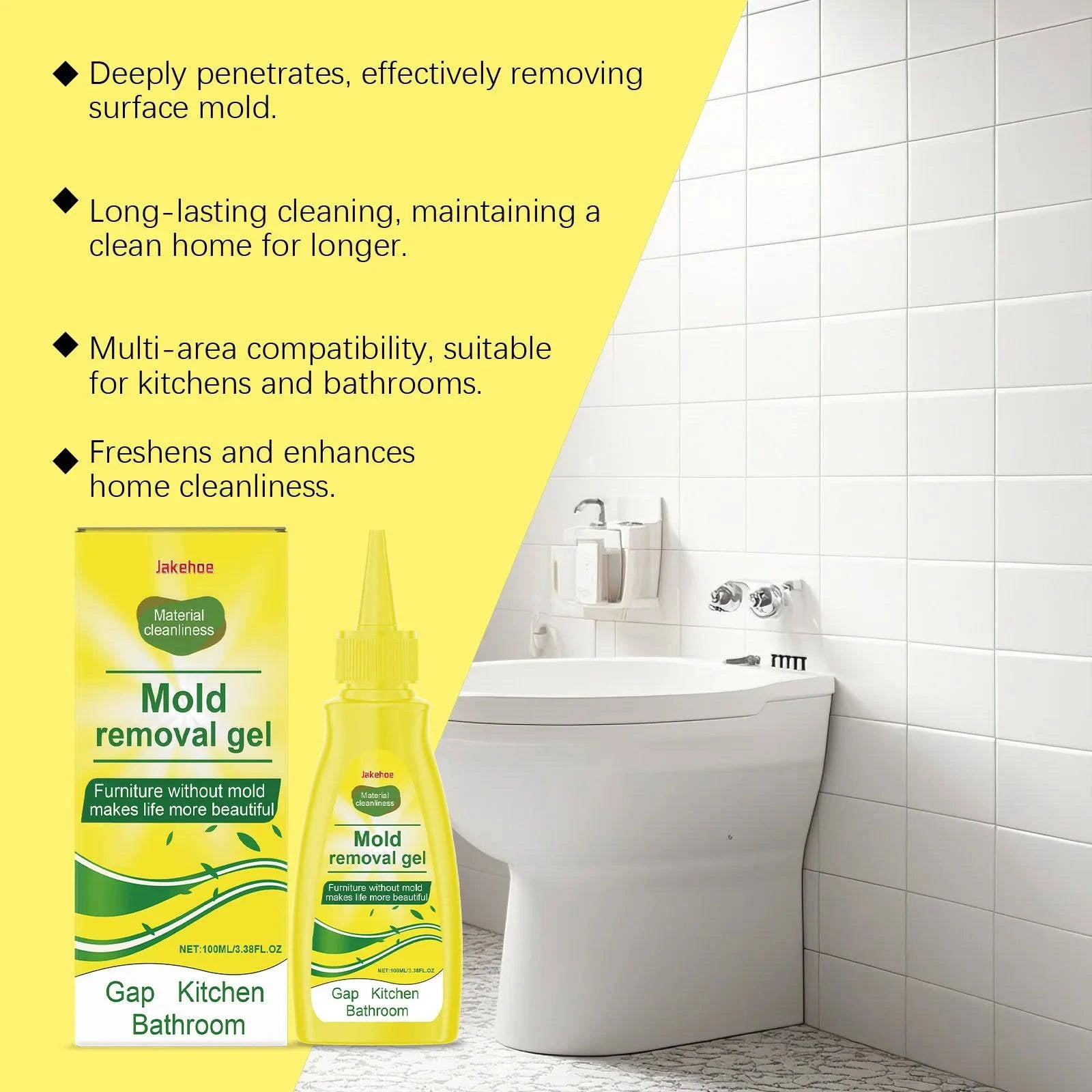 Nehwei enterprise Jakehoe kitchen cleaning gel dissolves mildew stains and mold, eliminates odors, and leaves no residue.