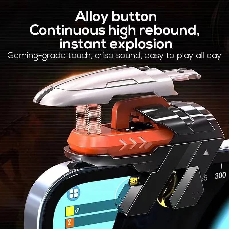 Nehwei MEMO 6 Finger ABS mobile game trigger for PUBG, featuring alloy L1 R1 buttons for iOS and Android gaming controllers.