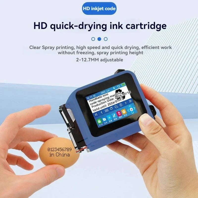 Portable Nehwei enterprise Mini HD Inkjet Printer with touch screen, automatic printing, and handheld design for on-the-go labeling.