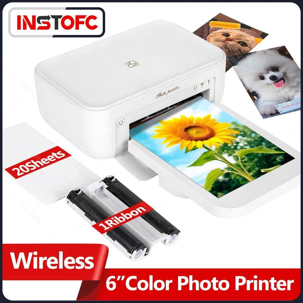 Nehwei enterprise mini color photo printer with wireless connectivity, high-resolution printing, thermal paper, and ribbon.