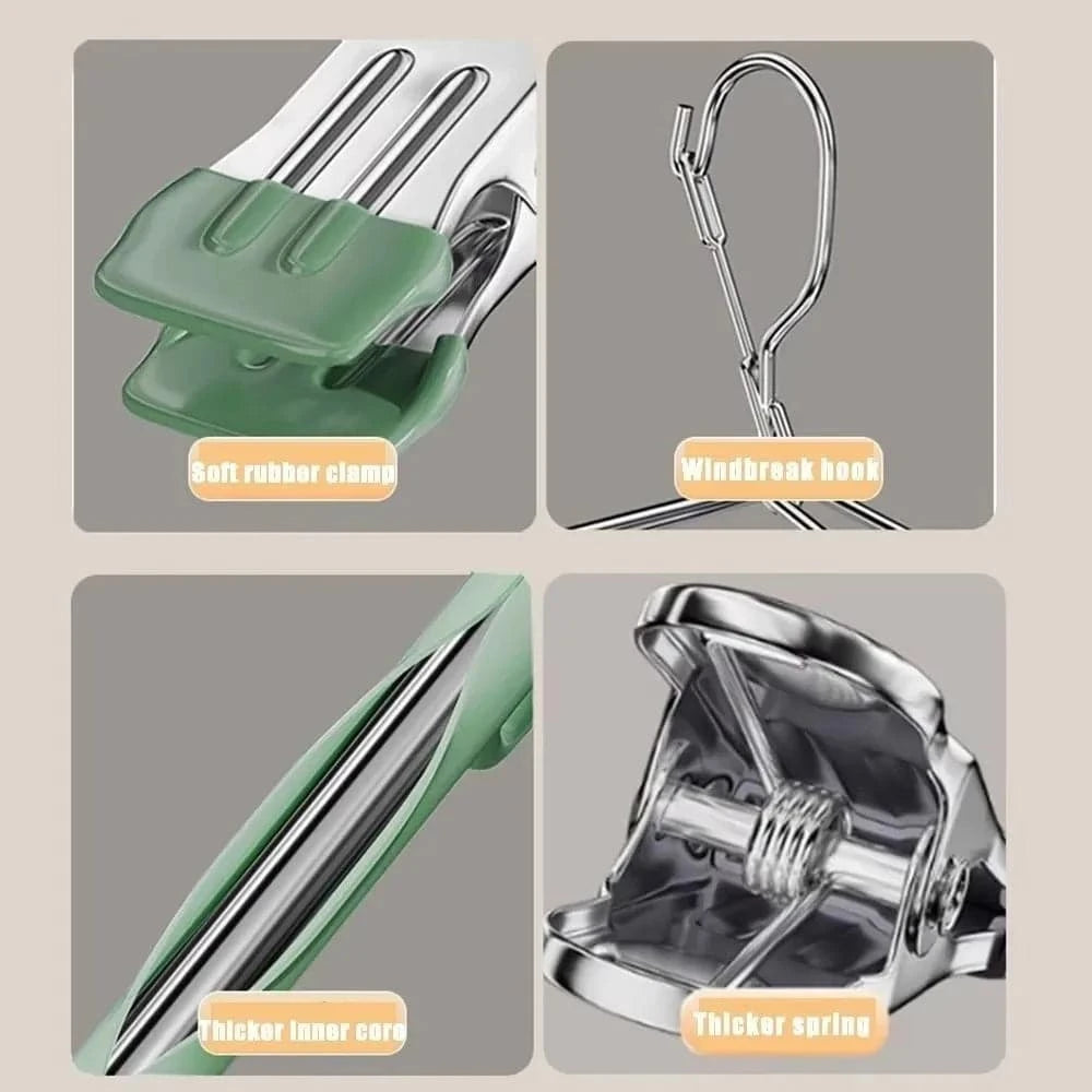 Stainless steel clothes drying rack with 20 clip capacity, featuring sock and underwear clips for Nehwei enterprise clothing organization.