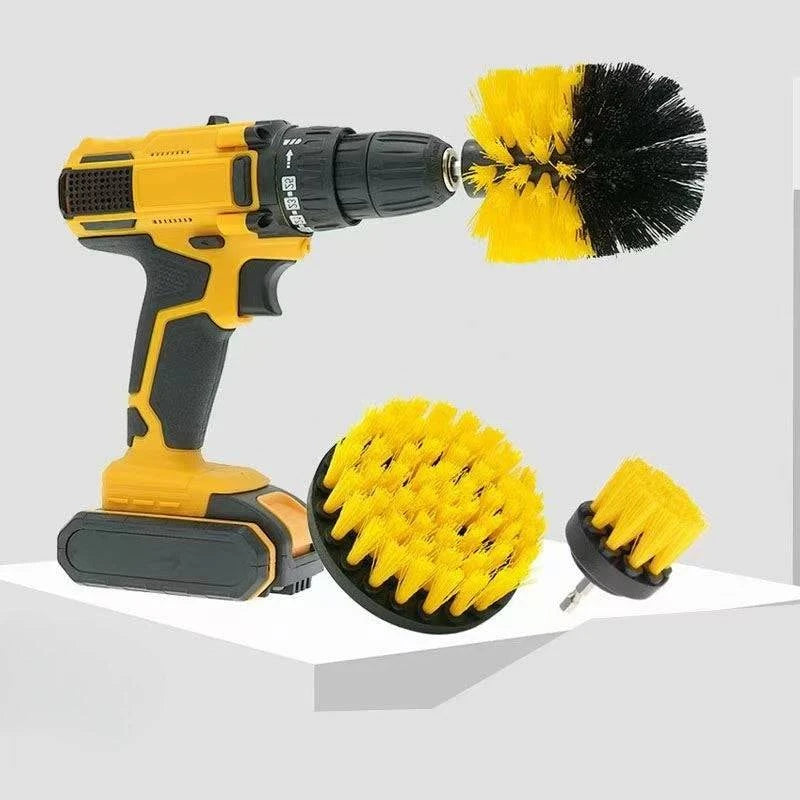 Nehwei enterprise electric scrubber drill brush kit with nylon brushes for carpet, glass, car tires, and cleaning power drills.