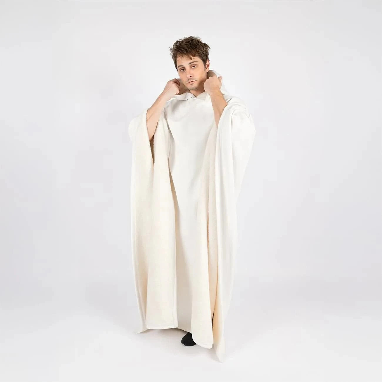 Unisex Eden oversized hoodie cloak by Nehwei Enterprise, lightweight, super warm faux fur-lined winter hoodie, soft and cozy.
