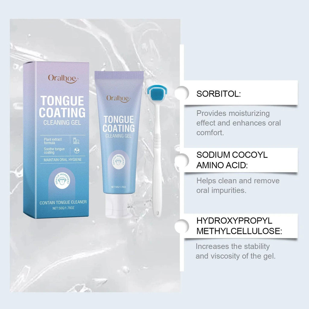 Nehwei Enterprise tongue cleaning gel set with applicator for removing tongue coating, reducing bacteria, and freshening breath.