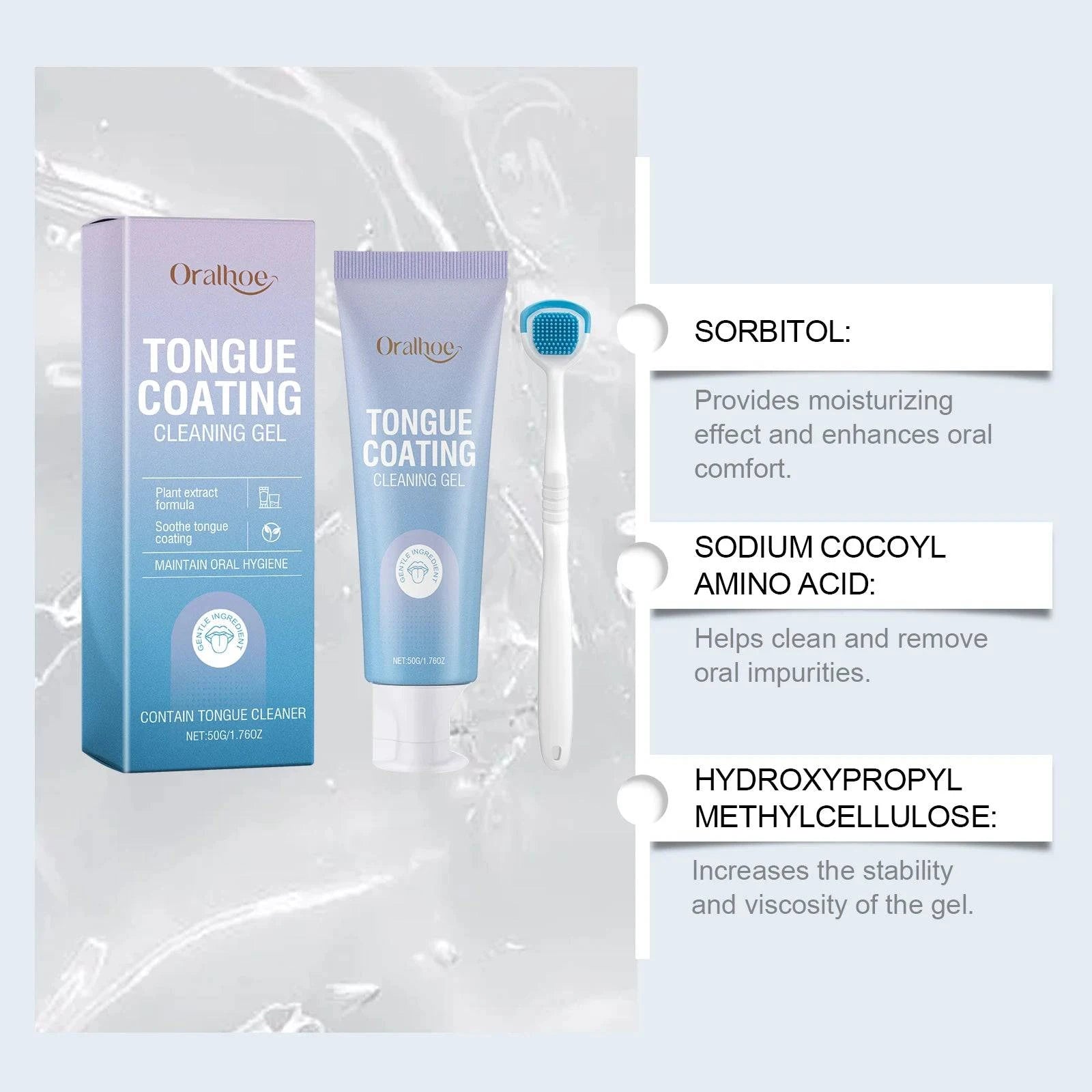 Nehwei Enterprise tongue cleaning gel set with applicator for removing tongue coating, reducing bacteria, and freshening breath.