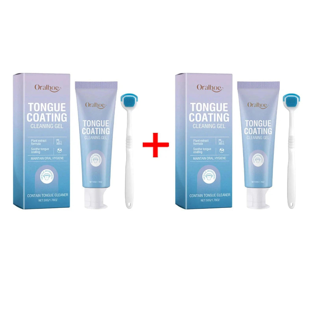 Nehwei enterprise tongue cleaning gel with brush kit for fresh breath and removing tongue coating, oral health care 2-in-1 tongue cleaner