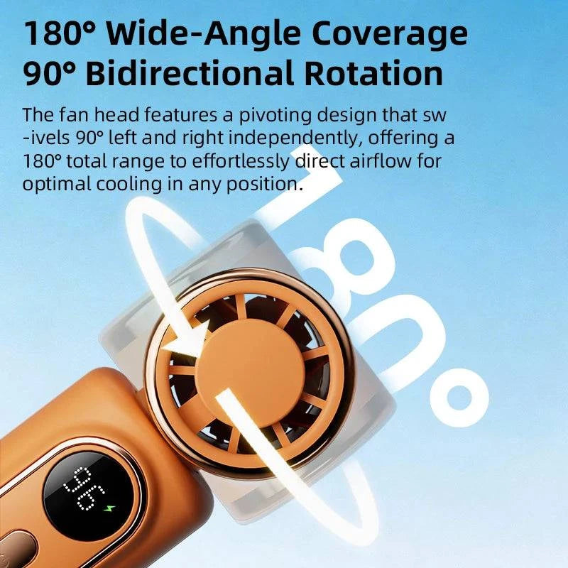 Nehwei handheld mini fan with 3000mAh battery, 5 speeds, 180° adjustable, clip-on design, LED display, Type-C rechargeables