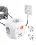 Nehwei enterprise LENCENT flat EU power strip cube with 4 AC outlets, 2 QC3.0 USB ports, 1 Type C PD20W port, braided cable