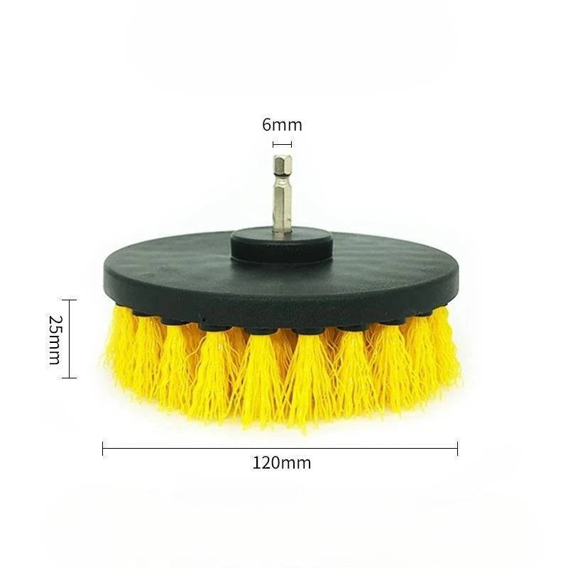 Nehwei enterprise electric scrubber drill brush kit with nylon brushes for carpet, glass, car tires, available in 2, 3.5, 4, and 5-inch sizes.
