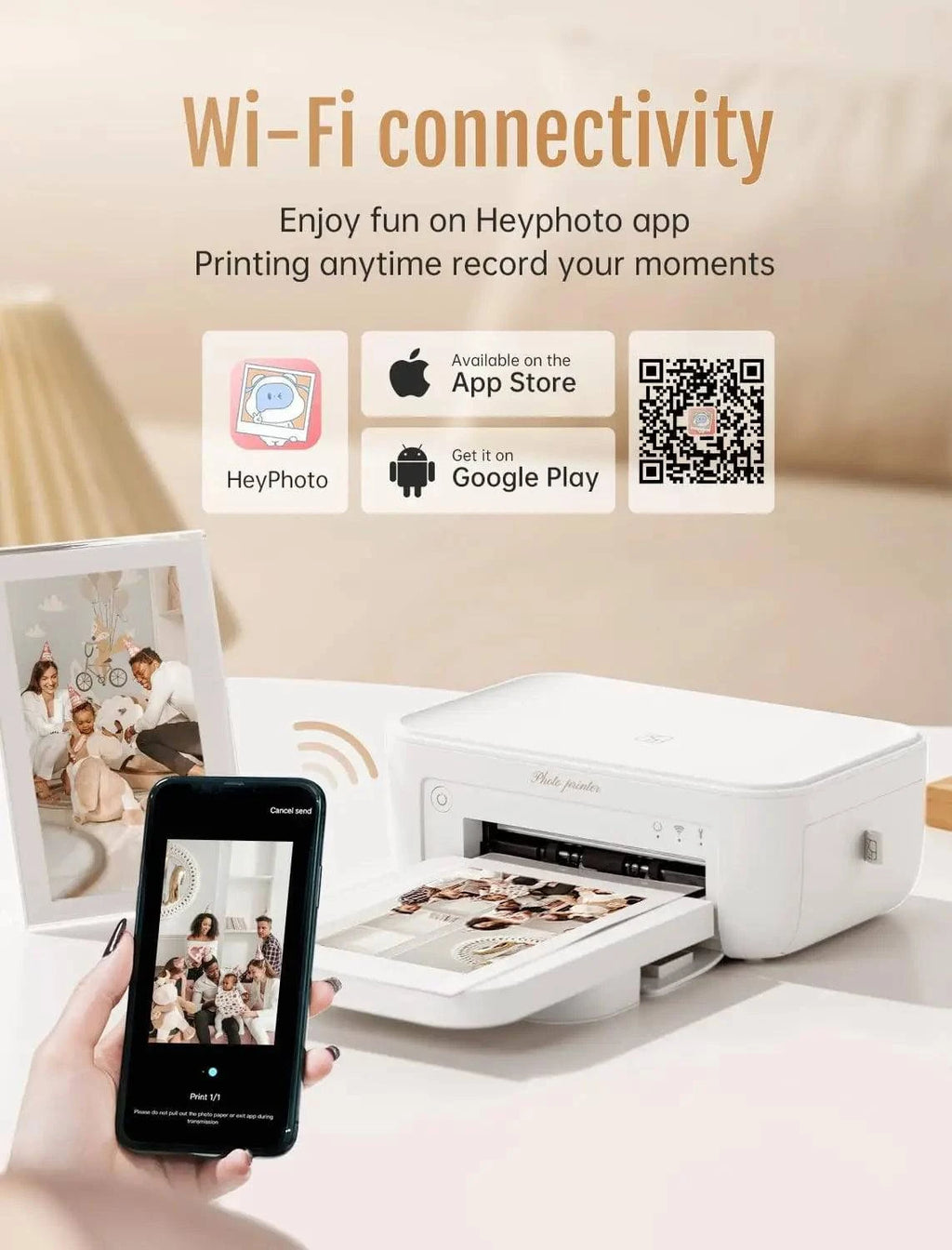 Nehwei enterprise mini color photo printer with wireless connectivity, high-resolution 300 DPI thermal instant photo printer.
