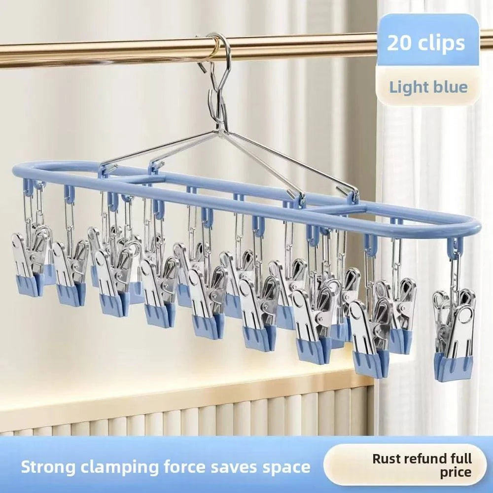Stainless steel Nehwei enterprise clothes drying rack with 20 clip capacity for socks, underwear, and clothing hanging.